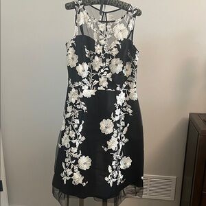 Chic Black Dress with White Floral Design